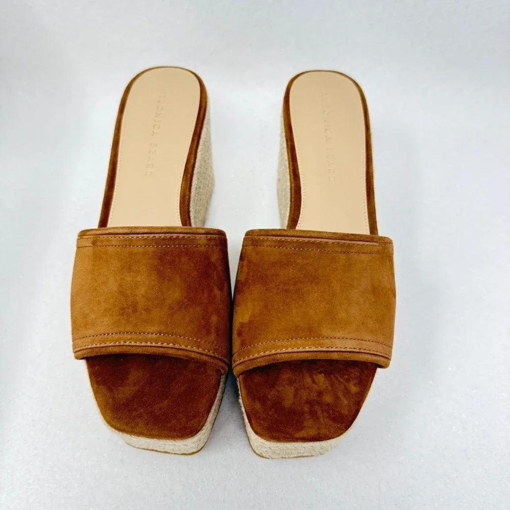 Veronica Beard Brown Suede Gable Espadrille Platform Wedge Sandal-Size 9